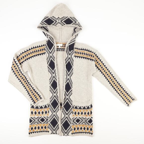 Lucky Brand Aztec Southwestern Knit 3/4 Length Hooded Sweater Womens Medium - Picture 1 of 10